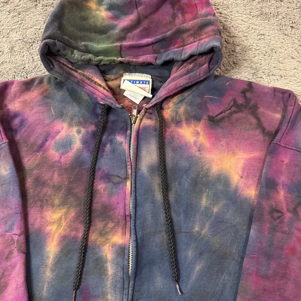 Hanes Ultimate Cotton Galaxy Tie Dye Zip Up Hoodie Mens XL VTG - Picture 2 of 7